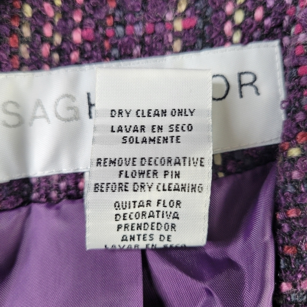 Sag Harbor Tweed Blazer Size 16W Fringe Trim Pockets Removable Pin Purple New - Picture 14 of 15